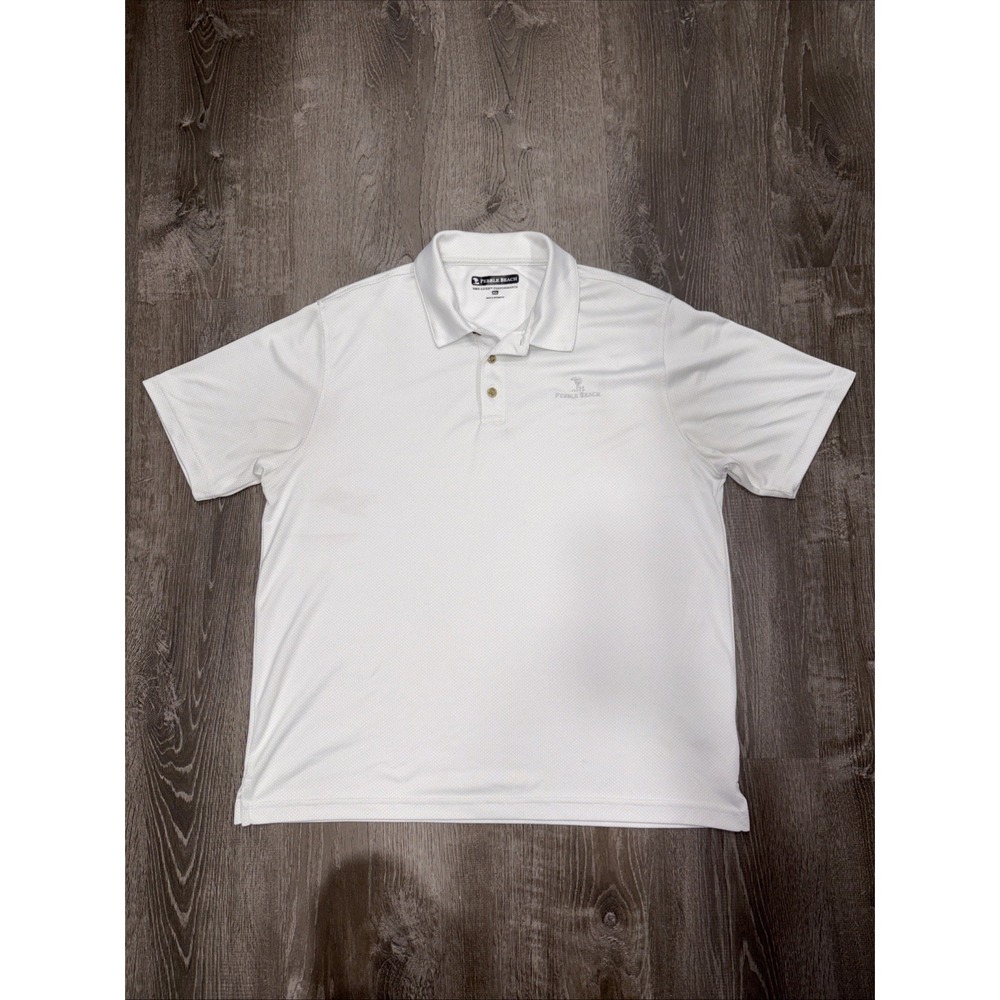 Pebble Beach Dry Luxe Performance Polo Men White Short Sleeve Golf Shirt Size XL